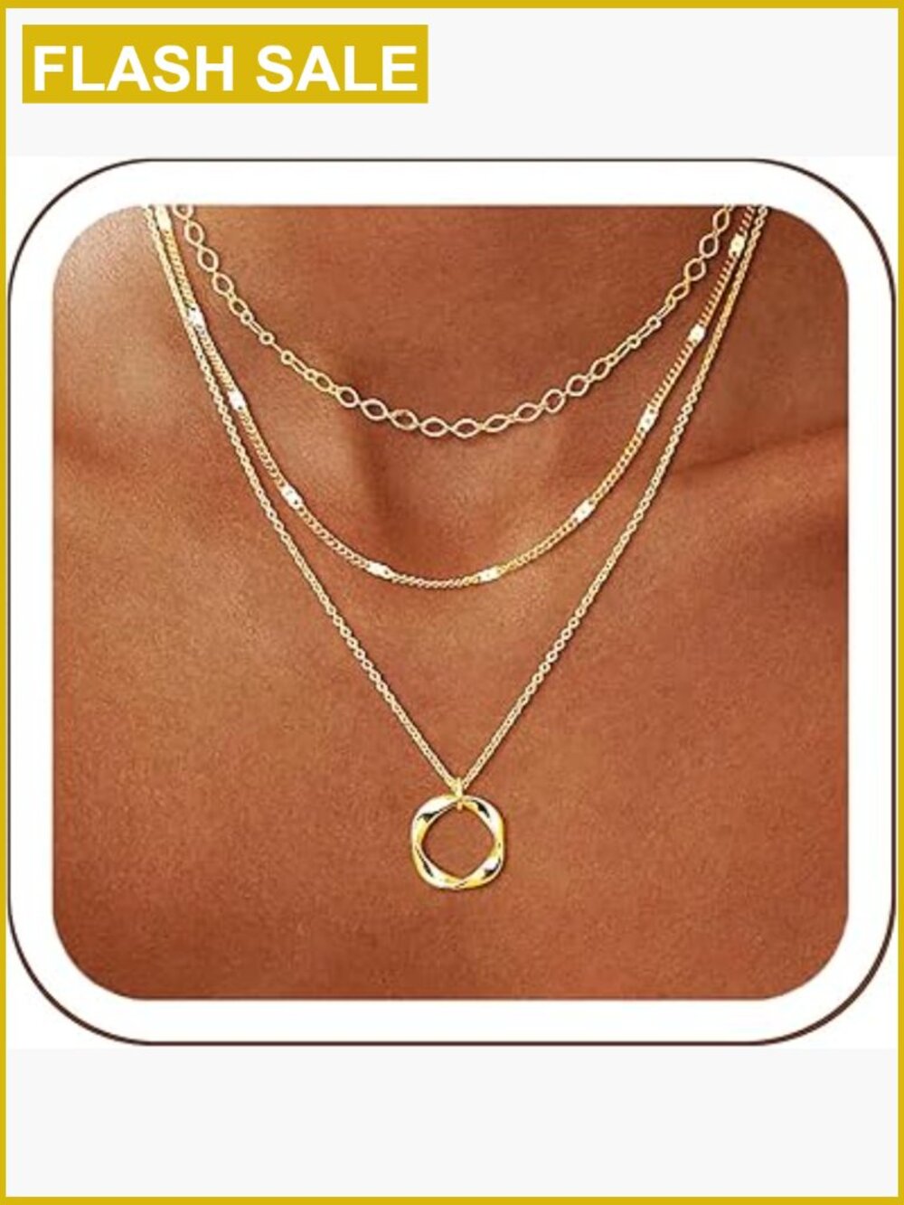 Stackable Gold Layered Chain Necklace Set with Pendant Choker for Women